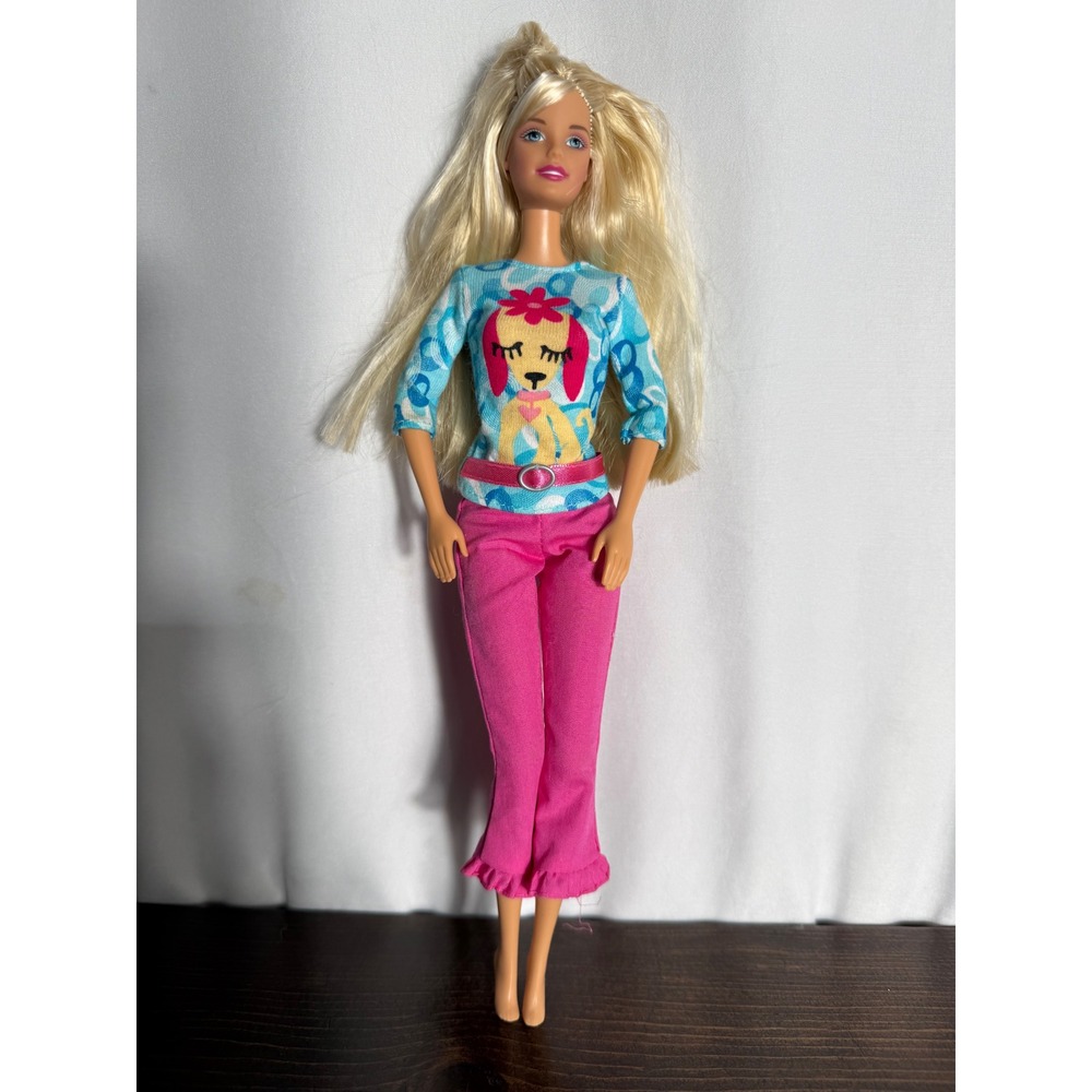 Mattel Barbie Doll‎ Blonde Hair Puppy Graphic Shirt Pink Ruffle Pants 1998